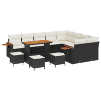 Set Divano da Giardino in Rattan Polyrattan Nero con Cuscini 13 Pezzi