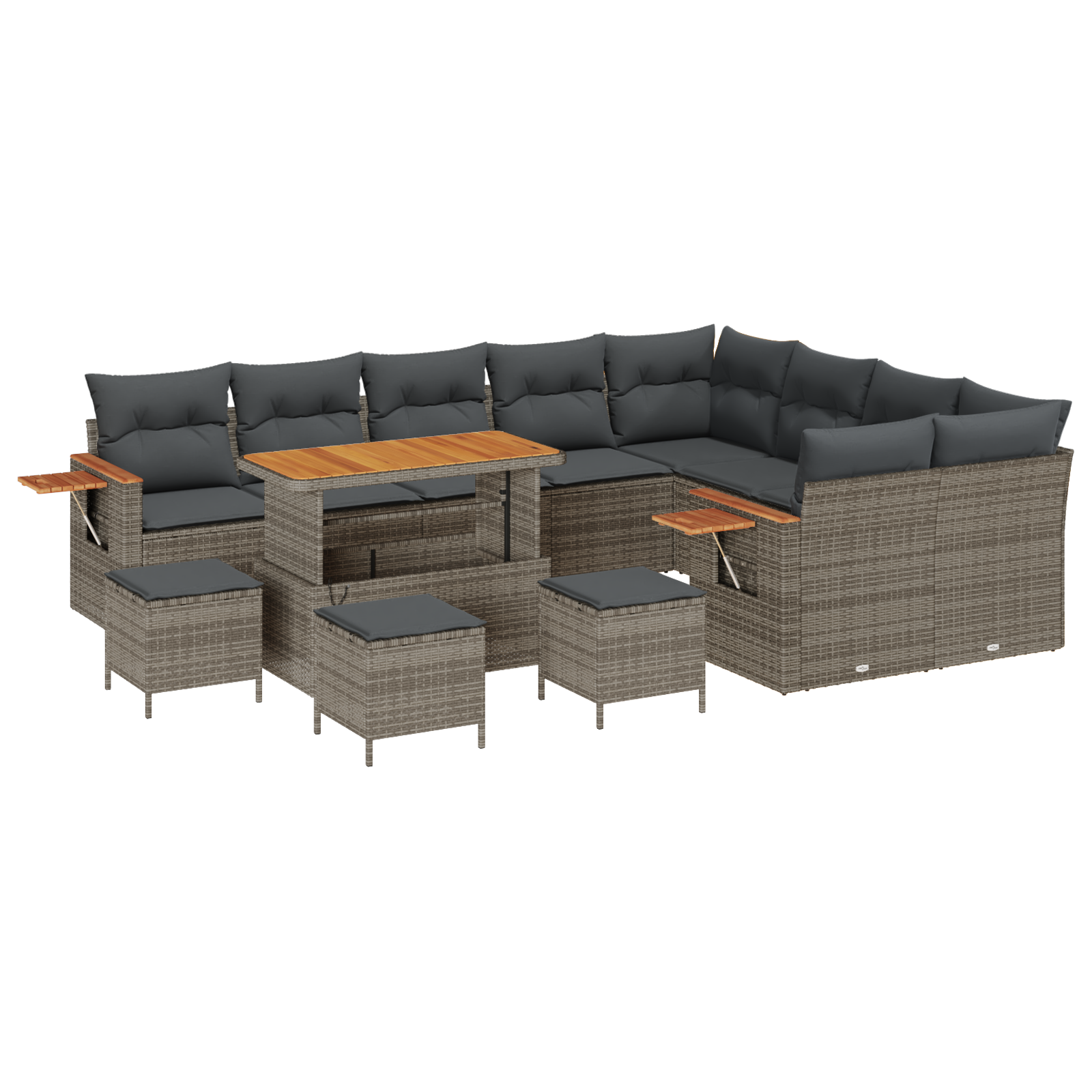 Set divano da giardino di 13 pezzi con cuscini grigio in polyrattan e acacia