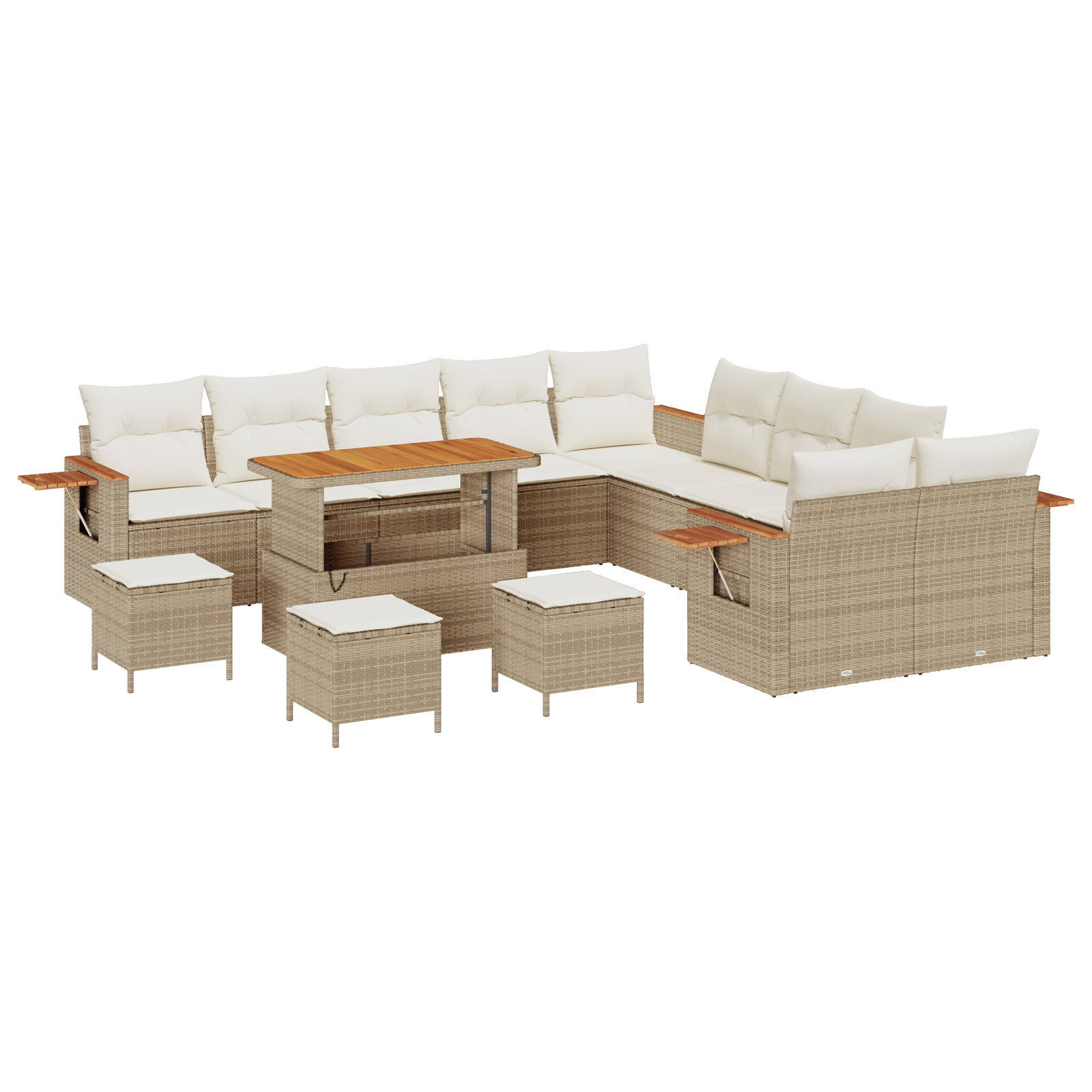 Set Divano Giardino 14 Pezzi con Cuscini Beige Polirattan Acacia