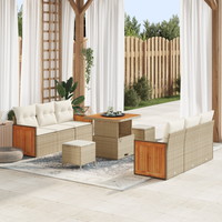 Set Giardino vitaXL 9 Pezzi con Cuscini Rattan Beige Acacia