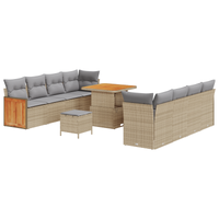 Set di Divani da Giardino con Cuscini Beige in Polyrattan da 11 Pezzi