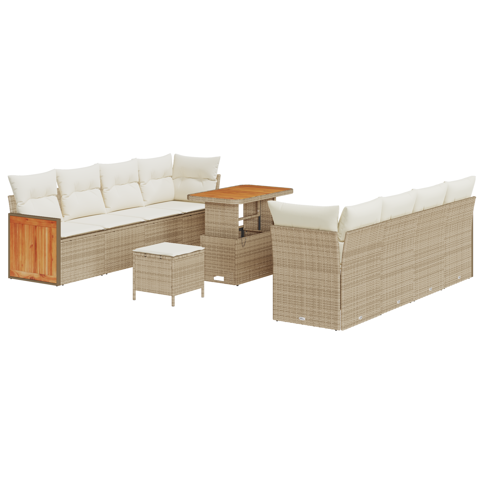 Set di Divani da Giardino in 11 Pezzi con Cuscini Beige Polyrattan Acacia