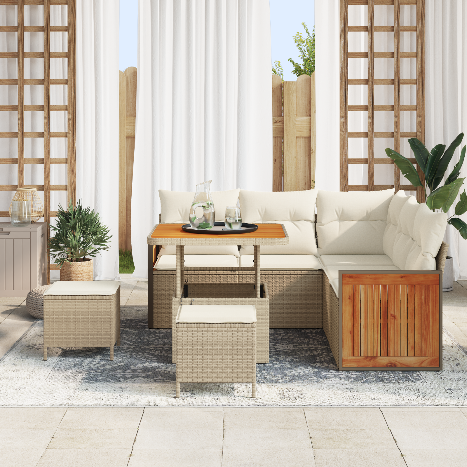 Set divano da giardino 8 pezzi con cuscini in rattan beige