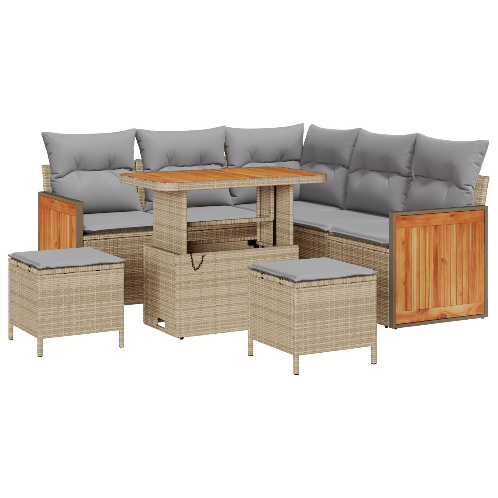 Set Divano da Giardino 8 Pezzi con Cuscini Beige Polyrattan Acacia