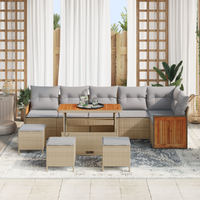 Set di Divani da Giardino 10 Pezzi con Cuscini Beige Polyrattan Acacia