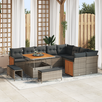Set di Sofà da Giardino con Cuscini  12 Pezzi Grigio Rattan Poliacacia