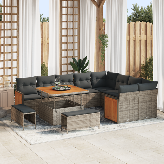 Set di Sofà da Giardino con Cuscini  12 Pezzi Grigio Rattan Poliacacia