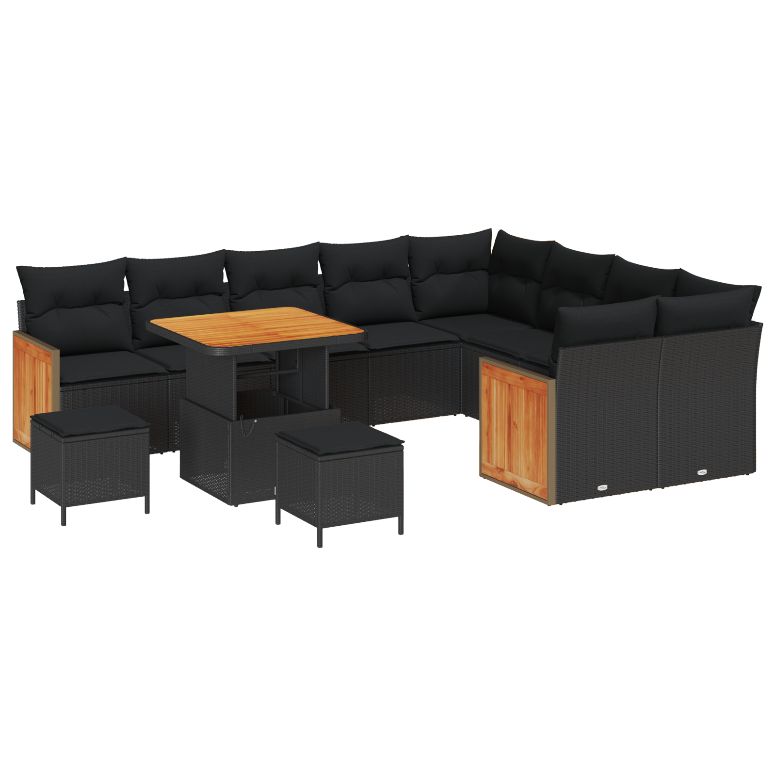 Set Divano da Giardino  12 Pezzi con Cuscini Nero Polyrattan Acacia