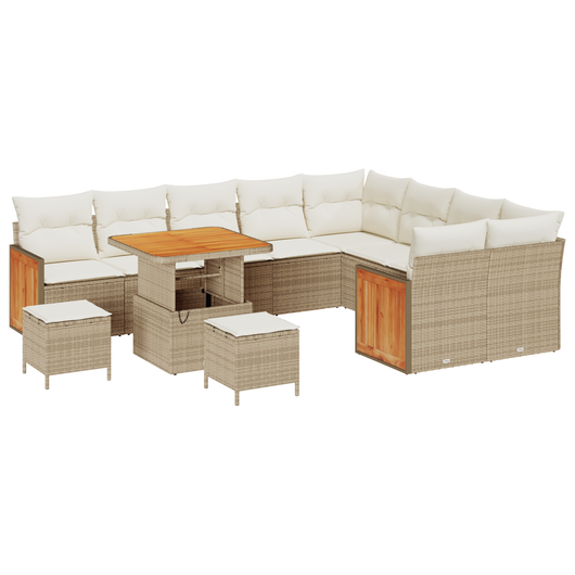 Set di Divano da Giardino  12 Pezzi con Cuscini Beige Polyrattan Acacia