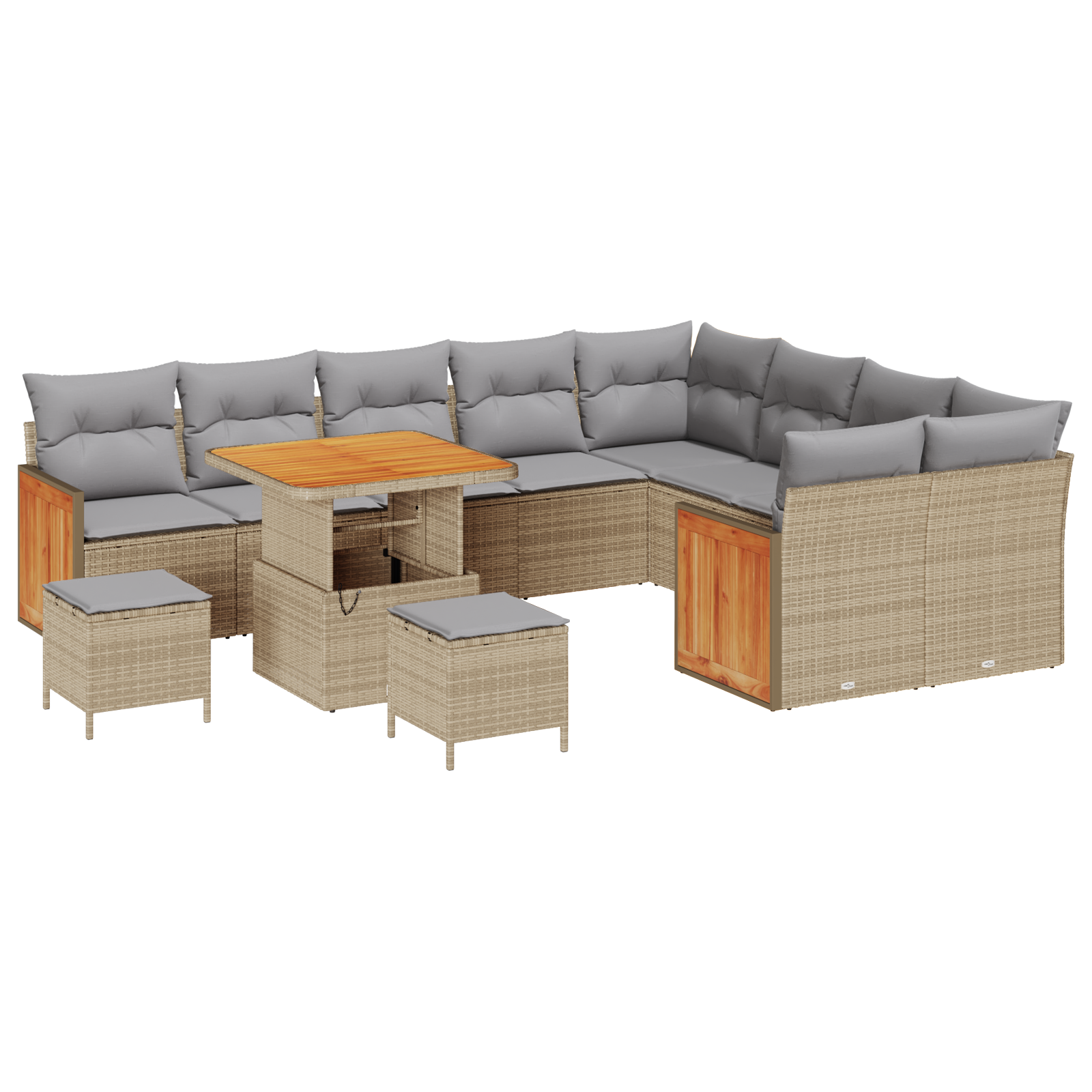 Set Divano da Giardino 12 Pezzi con Cuscini Beige Polyrattan Acacia