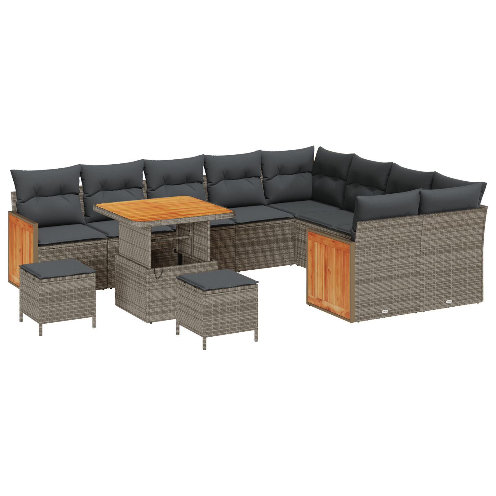 Set di Divani da Giardino 12 Pezzi con Cuscini Grigio Polyrattan Acacia