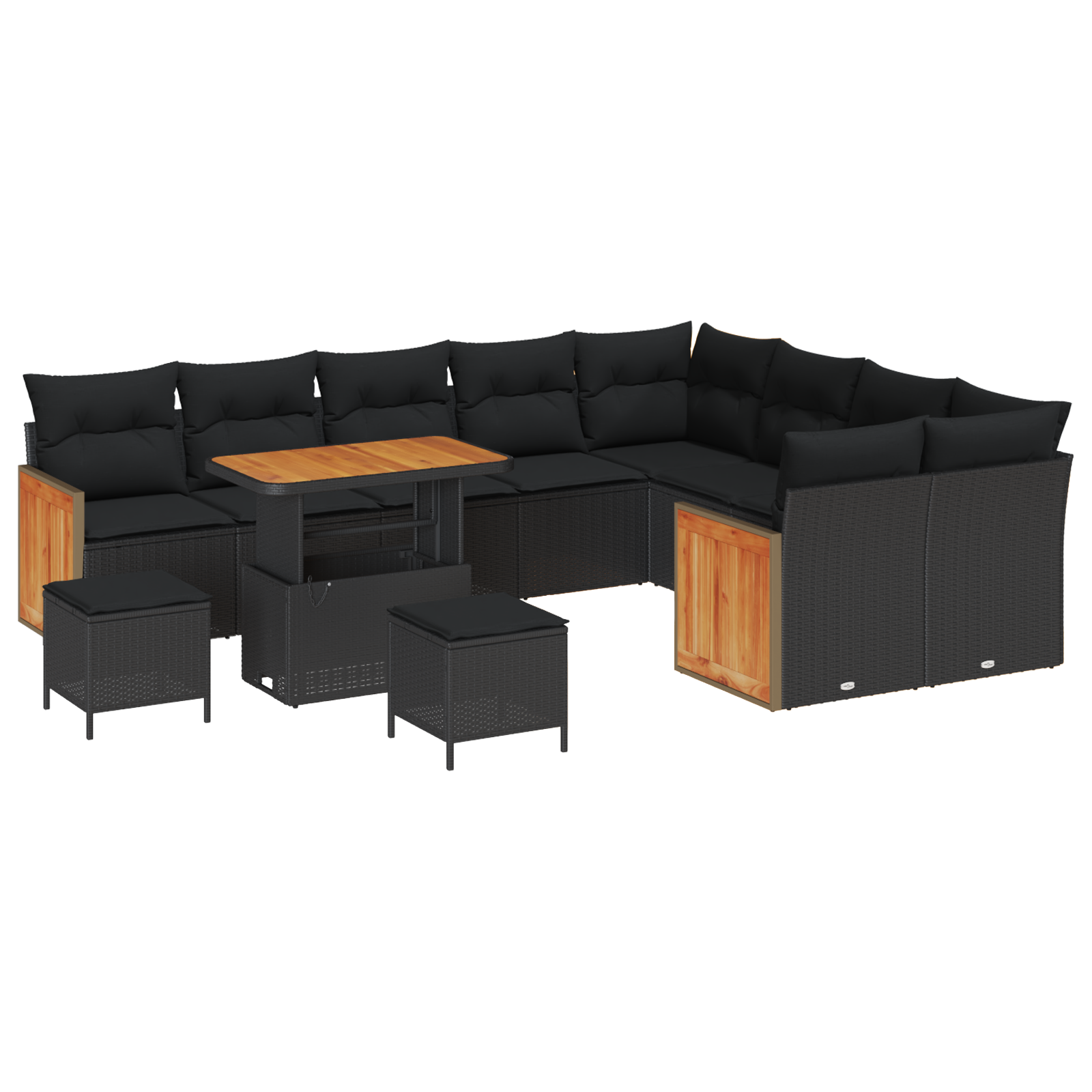 Set di Divani da Giardino 12 Pezzi con Cuscini Nero Polyrattan Acacia