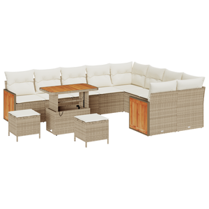 Set divani da giardino  12 pezzi con cuscini Beige Polyrattan Acacia