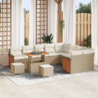 Set divani da giardino  12 pezzi con cuscini Beige Polyrattan Acacia