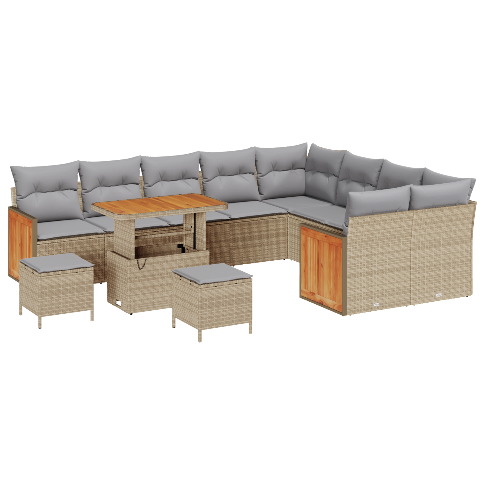 Set da Giardino con 12 Pezzi e Cuscini Beige Polyrattan Acacia