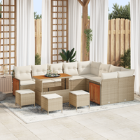 Set di Divani da Giardino  13 pezzi con Cuscini Beige Rattan Polietilene Acacia