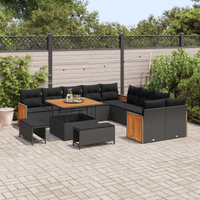 Set Divano da Giardino  da 13 pezzi con Cuscini Neri in Polyrattan Acacia