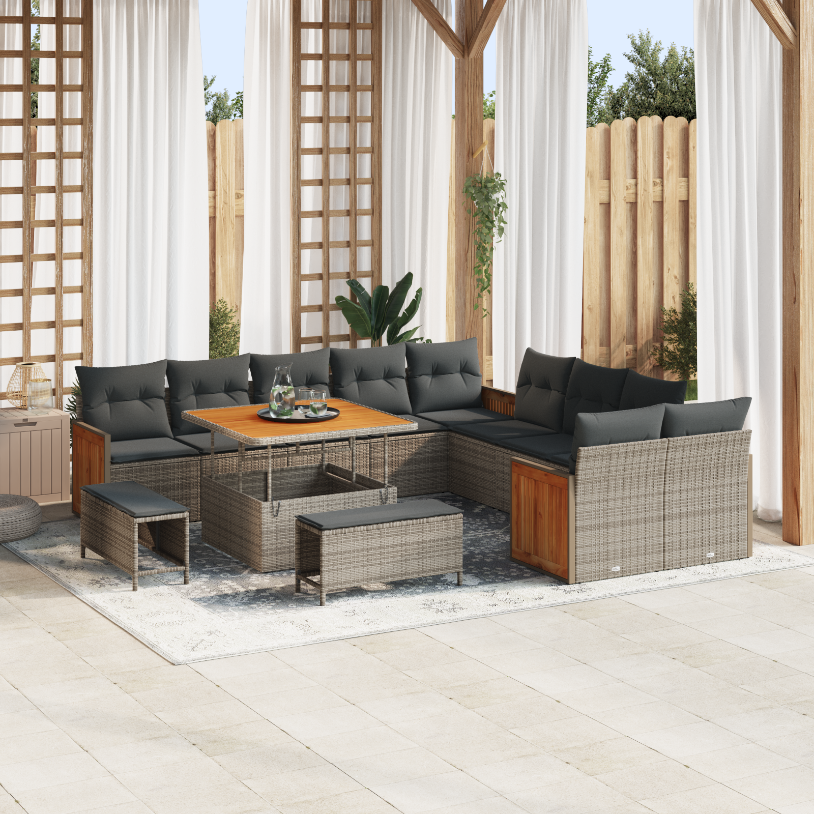 Set di Sofà da Giardino da 13 pezzi con cuscini Grigio Polyrattan Acacia