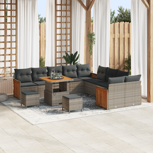 Set Divano da Giardino  da 13 Pezzi con Cuscini Grigio Polyrattan Acacia