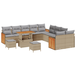 Set di Divani da Giardino  da 13 pezzi con Cuscini Beige Polirattan Acacia