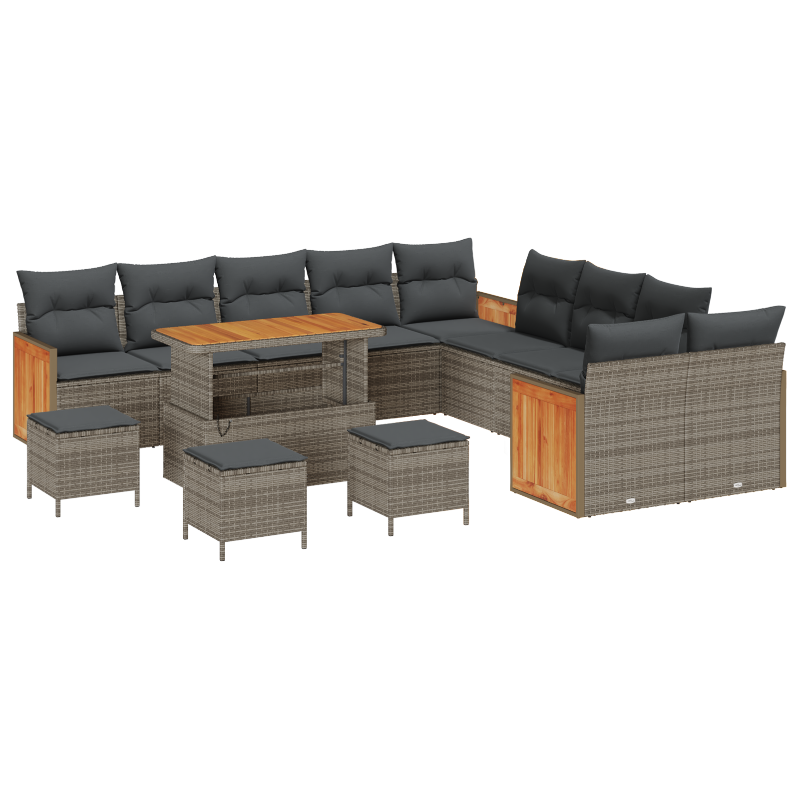 Set Divano da Giardino 14 Pezzi con Cuscini Grigio Polirattan Acacia