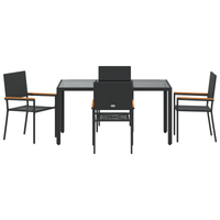 Set Pranzo Giardino  5 Pezzi Nero Polyrattan