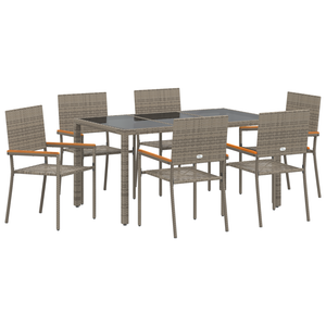 Set da Pranzo Giardino  7 Pezzi Grigio in Rattan Poliestere