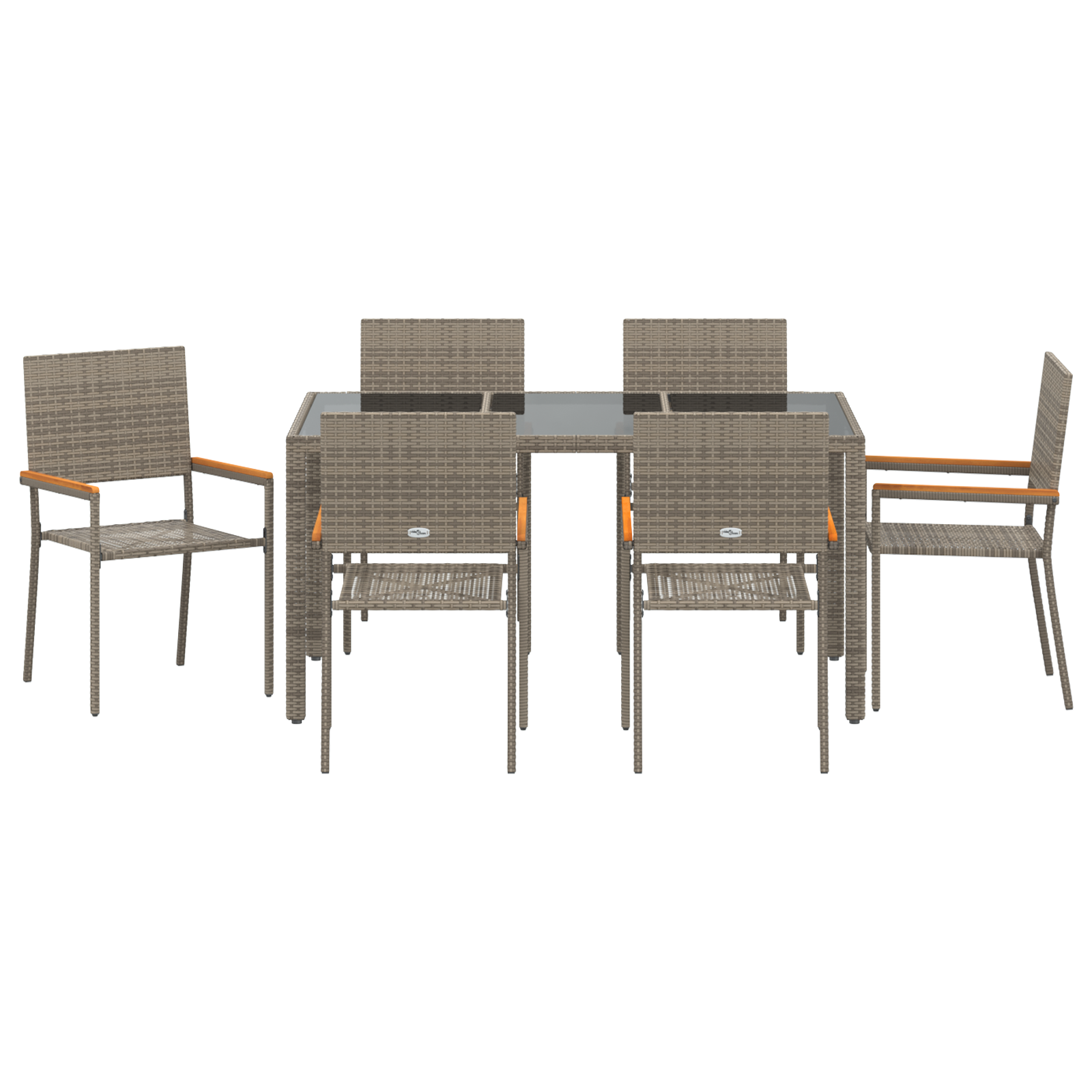 Set da Pranzo Giardino  7 Pezzi Grigio in Rattan Poliestere