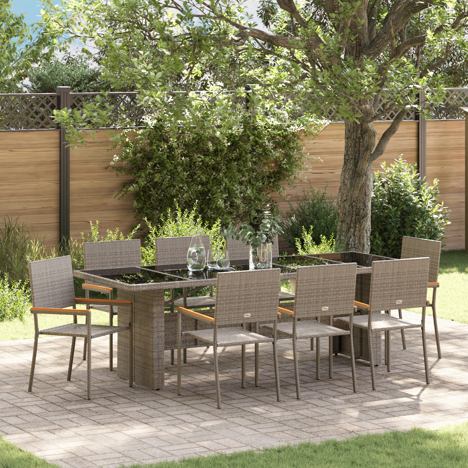 Set da pranzo da giardino  9 pezzi Grigio in polyrattan