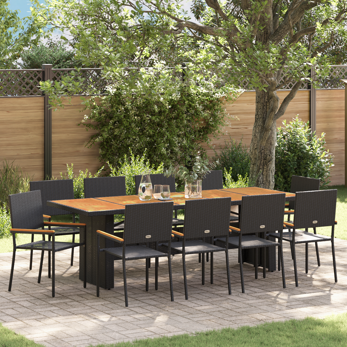 Set da Pranzo da Giardino in 11 Pezzi  in Polyrattan Nero