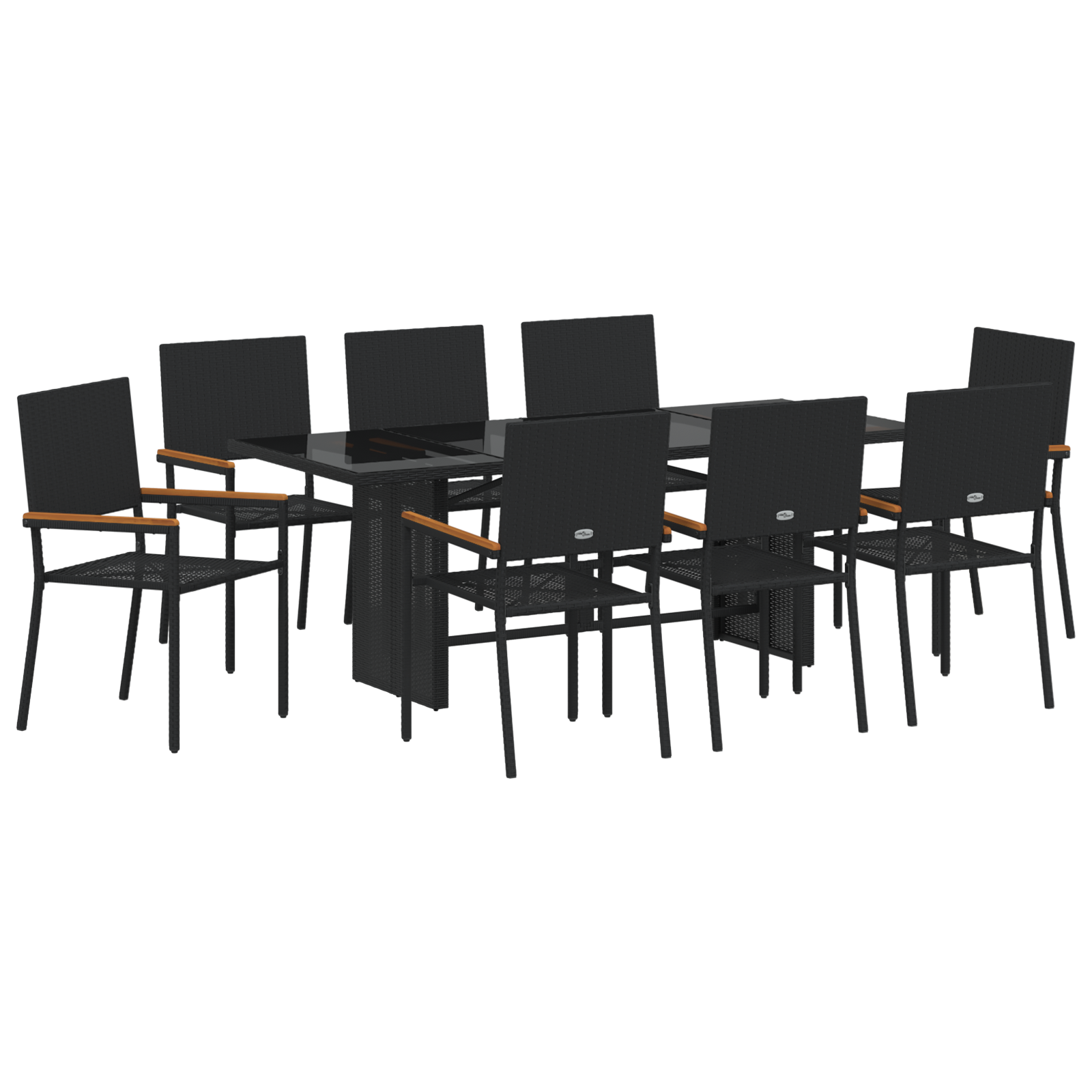 Set da pranzo da giardino  da 9 pezzi in polyrattan nero