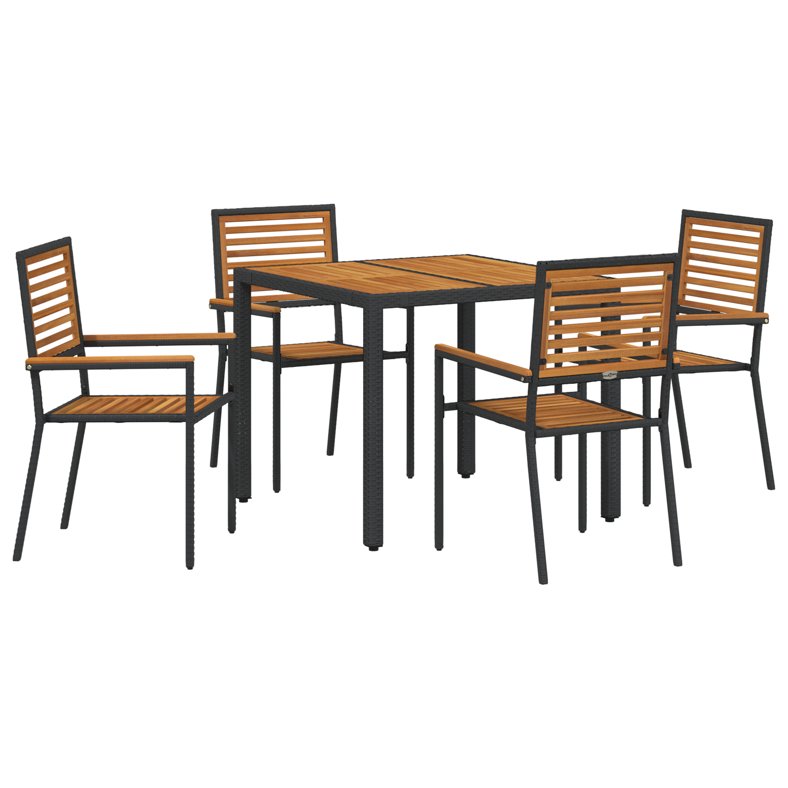 Set da Pranzo da Giardino 5 Pezzi  in Poly Rattan Nero Acacia