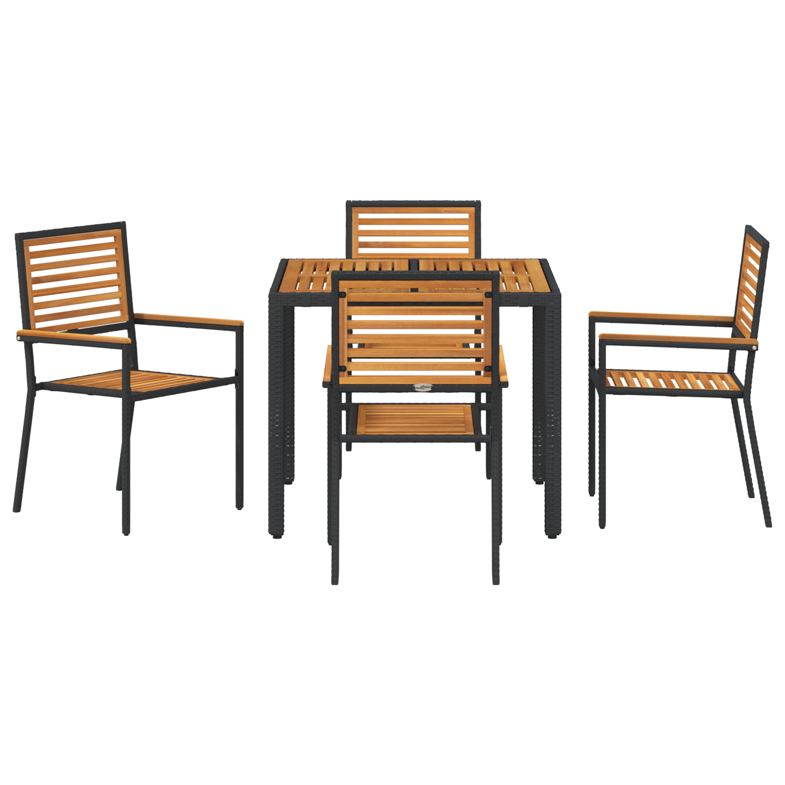 Set da Pranzo da Giardino 5 Pezzi  in Poly Rattan Nero Acacia