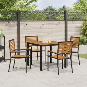 Set da Pranzo da Giardino 5 Pezzi  in Poly Rattan Nero Acacia