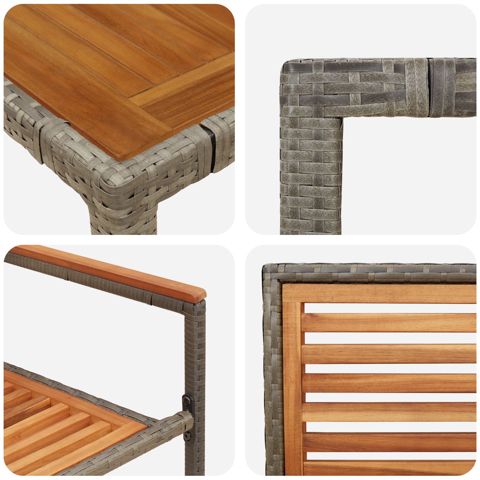 Set pranzo giardino  5 pezzi in polyrattan grigio e acacia