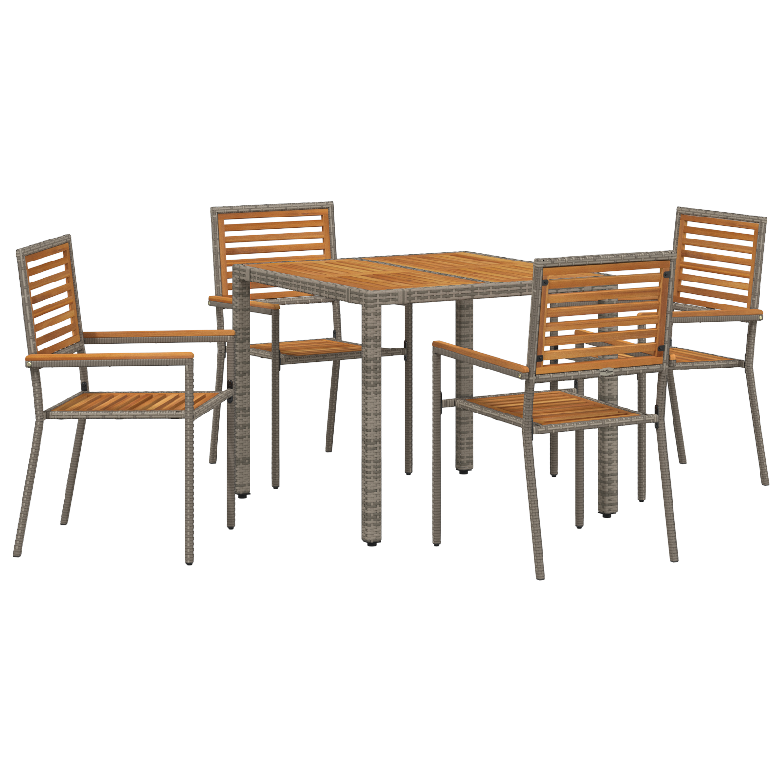Set pranzo giardino  5 pezzi in polyrattan grigio e acacia