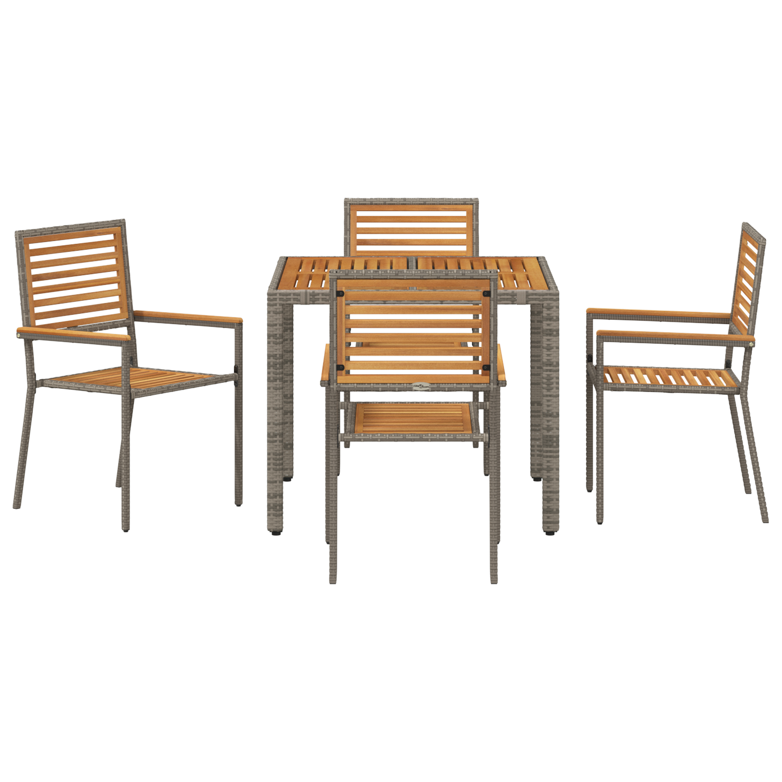 Set pranzo giardino  5 pezzi in polyrattan grigio e acacia