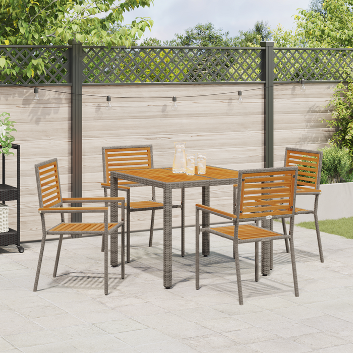 Set pranzo giardino  5 pezzi in polyrattan grigio e acacia