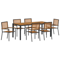 Set da Pranzo per Giardino  7 Pezzi in Rattan Polietilene Nero e Acacia