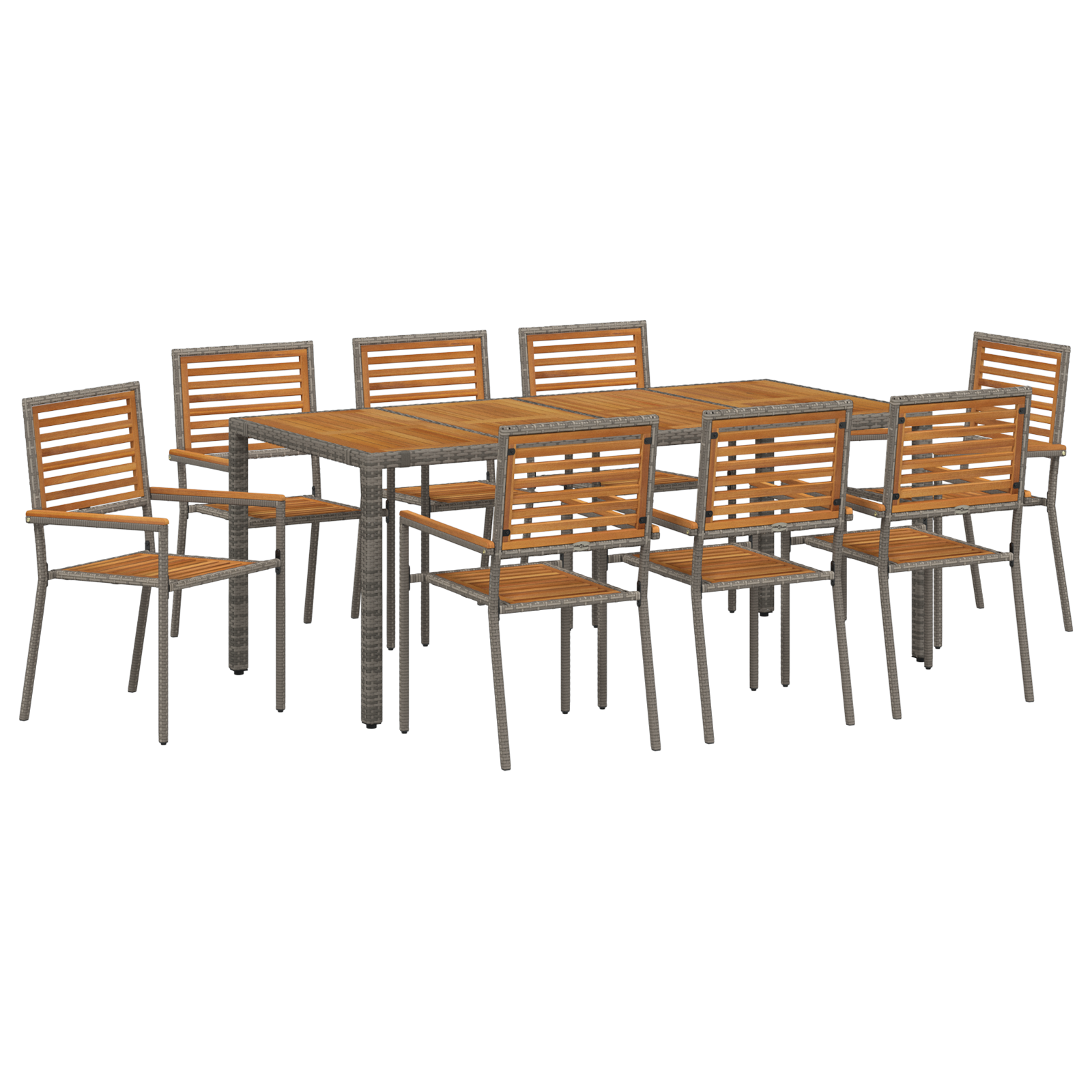 Set da Pranzo per Giardino 9 Pezzi Grigio Polyrattan Acacia