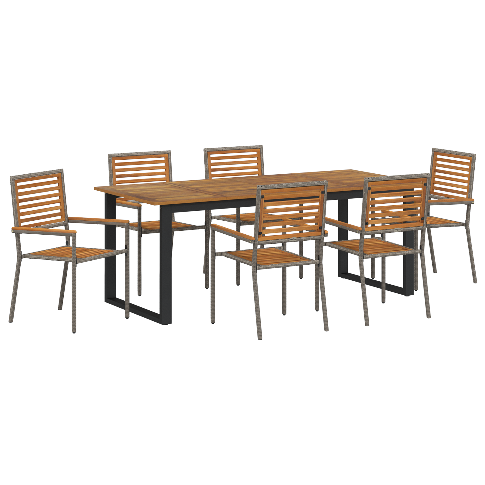 Set da Pranzo per Giardino 7 Pezzi Grigio in Polyrattan Acacia