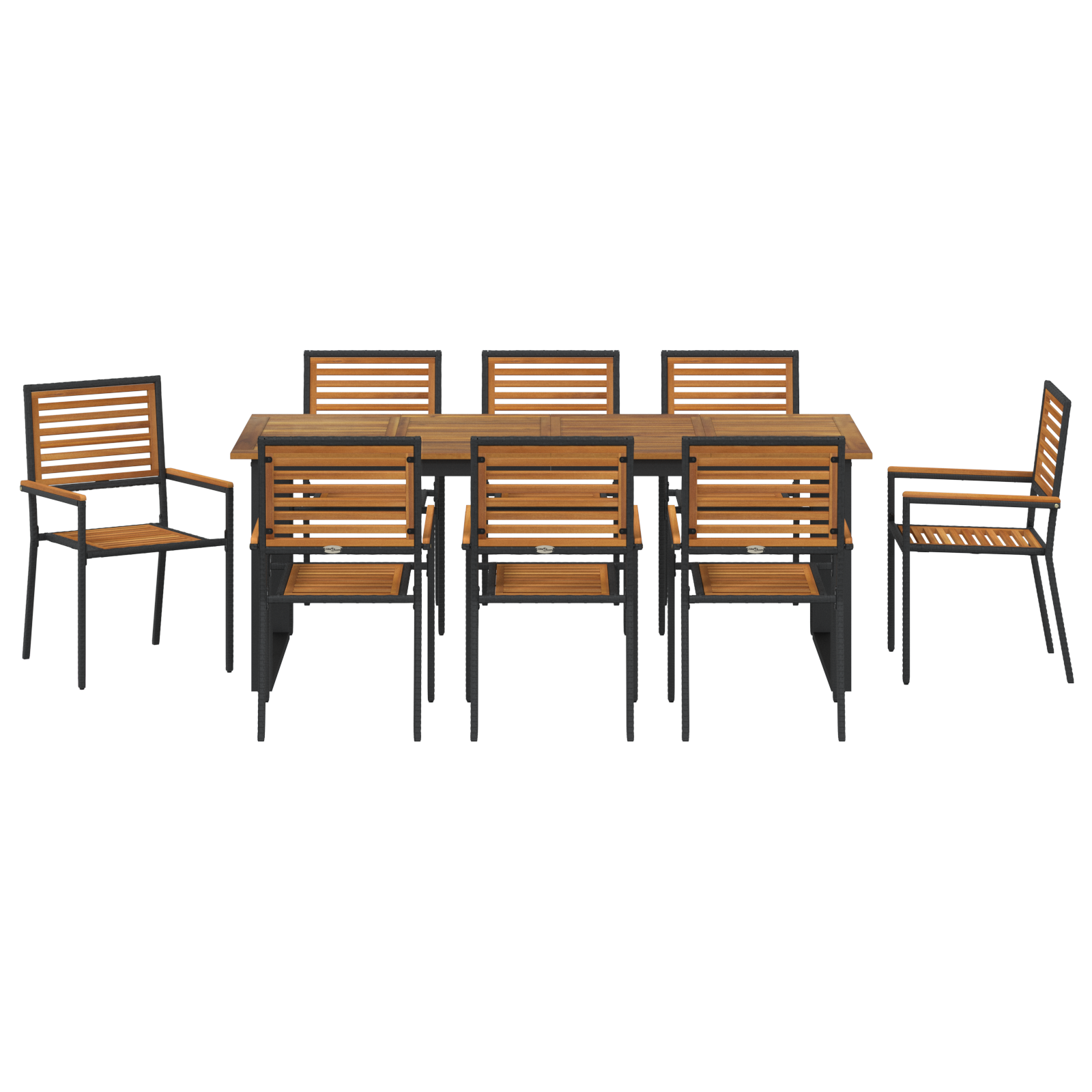 Set da Pranzo da Giardino 9 Pezzi Rattan Poliolefine Nero Acacia
