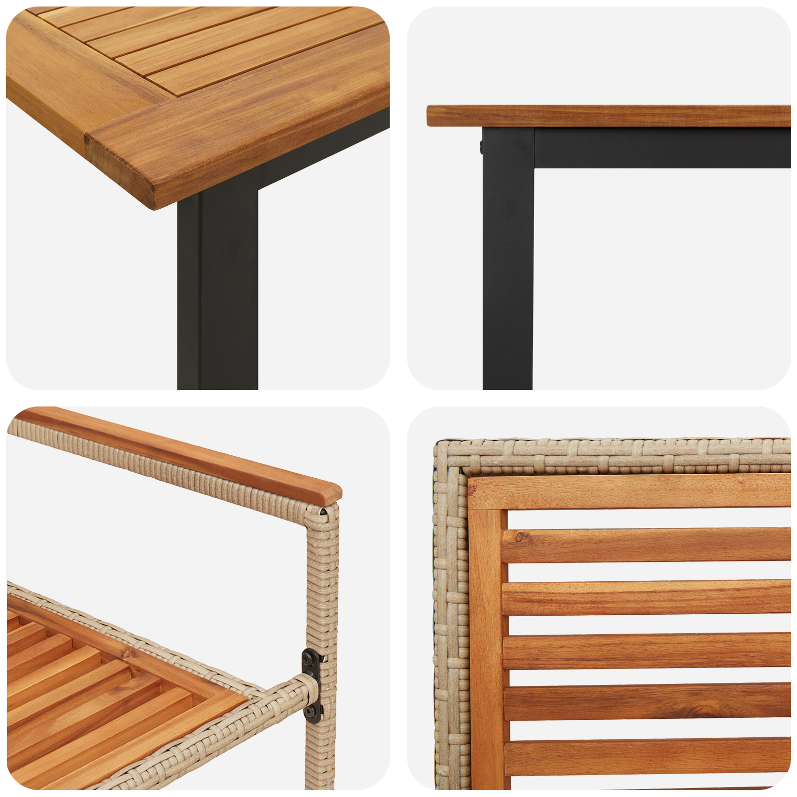 Set pranzo giardino  9 pezzi in rattan sintetico beige e acacia