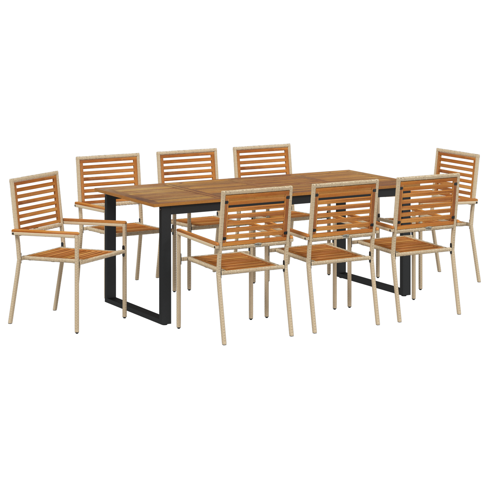 Set pranzo giardino  9 pezzi in rattan sintetico beige e acacia