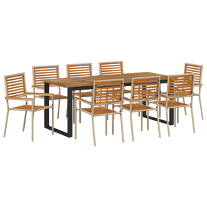 Set pranzo giardino  9 pezzi in rattan sintetico beige e acacia