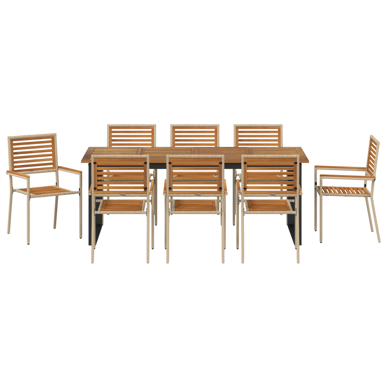 Set pranzo giardino  9 pezzi in rattan sintetico beige e acacia