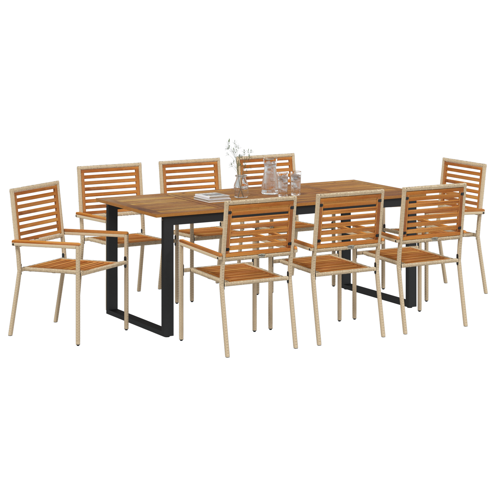 Set pranzo giardino  9 pezzi in rattan sintetico beige e acacia
