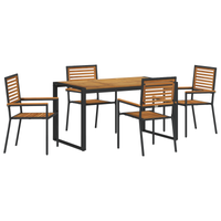 Set da Pranzo da Giardino  5 Pezzi Rattan Polipropilene Nero Acacia