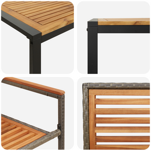 Set da pranzo per giardino  5 pezzi in rattan poly grigio Acacia