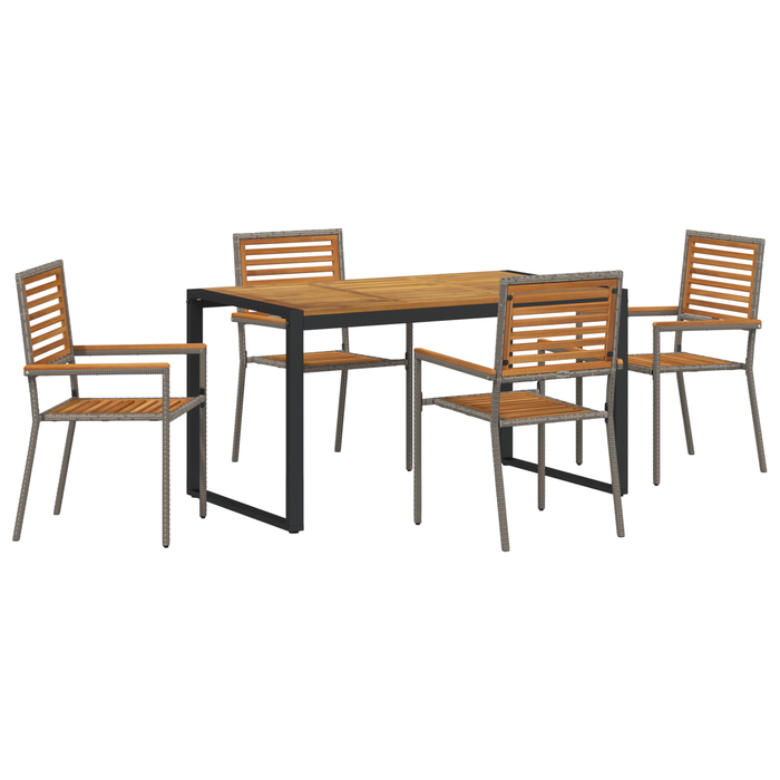 Set da pranzo per giardino  5 pezzi in rattan poly grigio Acacia